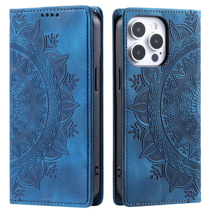 For iPhone 16 Pro Max Case Imprinted Mandala Leather Magnetic Closure Phone Cover