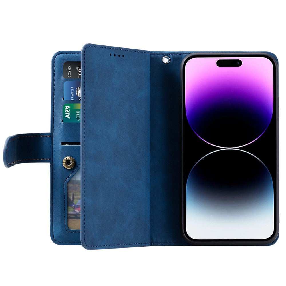 For iPhone 16 Pro Case PU Leather Phone Cover with Zipper Pocket 9 Card Slots
