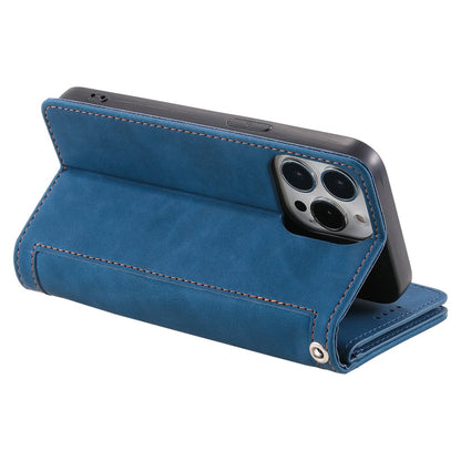 For iPhone 16 Pro Case PU Leather Phone Cover with Zipper Pocket 9 Card Slots