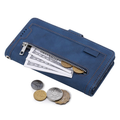 For iPhone 16 Pro Case PU Leather Phone Cover with Zipper Pocket 9 Card Slots