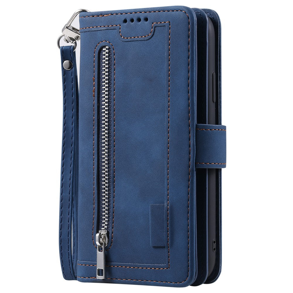 For iPhone 16 Pro Case PU Leather Phone Cover with Zipper Pocket 9 Card Slots