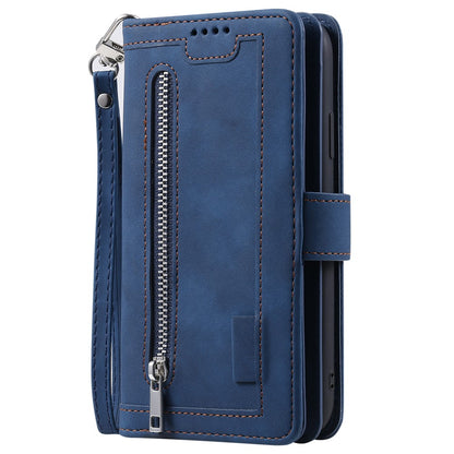 For iPhone 16 Pro Case PU Leather Phone Cover with Zipper Pocket 9 Card Slots