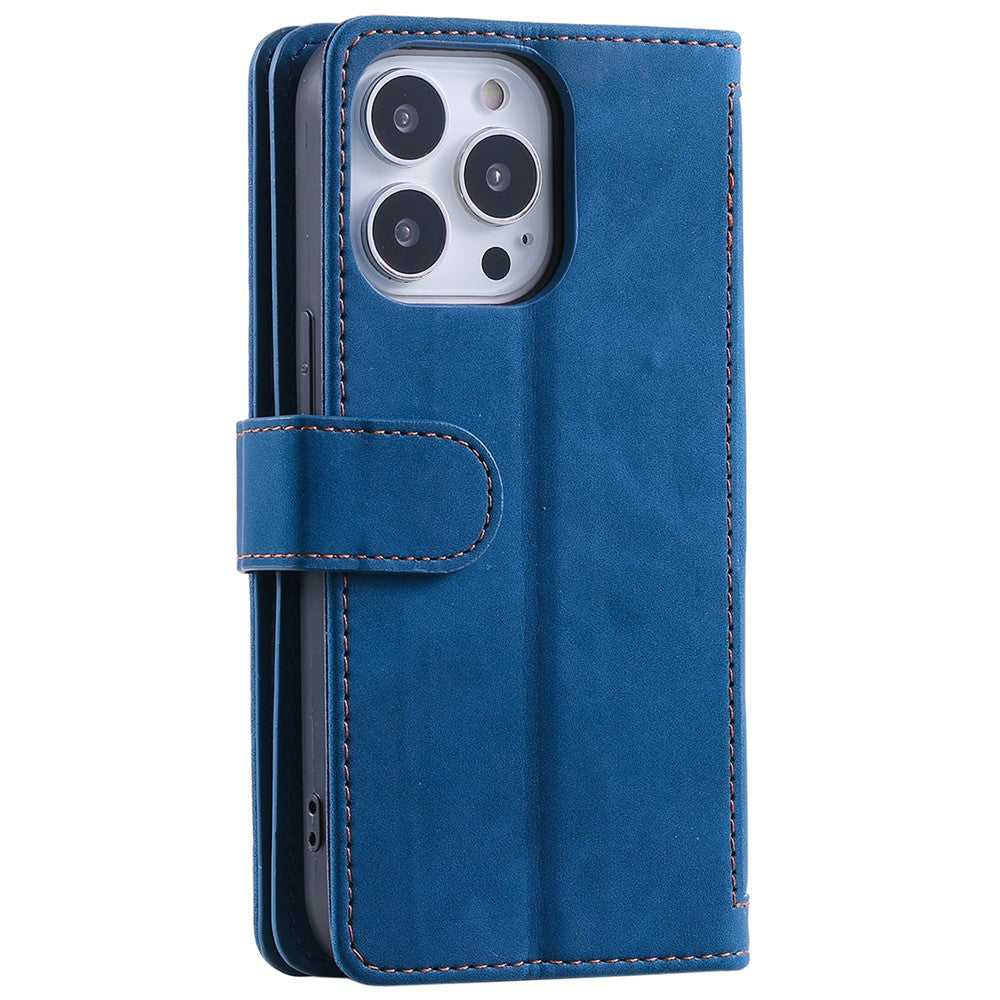 For iPhone 16 Pro Case PU Leather Phone Cover with Zipper Pocket 9 Card Slots