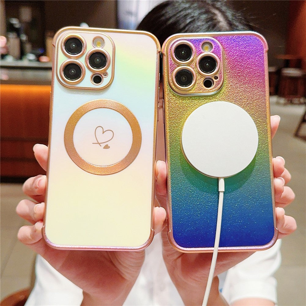 For iPhone 14 Pro Case Compatible with Magesafe Love Heart Gradient Color TPU Phone Cover
