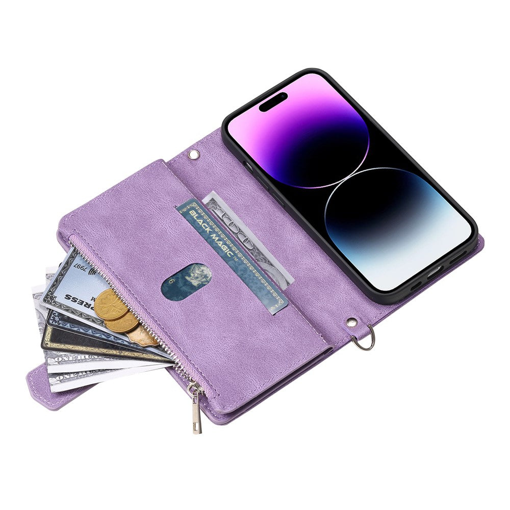 Style 005 For iPhone 16 Pro Max Case Rhombus Stitching Line PU Leather Zipper Wallet Phone Cover