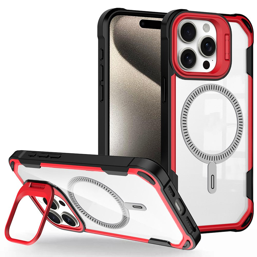 For iPhone 14 Pro Case PC+TPU+Acrylic Back Cover with Lens Kickstand Compatible with MagSafe