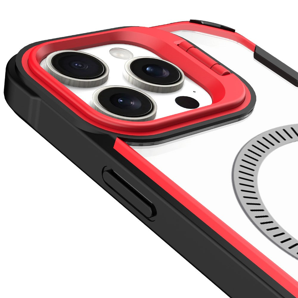 For iPhone 14 Pro Case PC+TPU+Acrylic Back Cover with Lens Kickstand Compatible with MagSafe