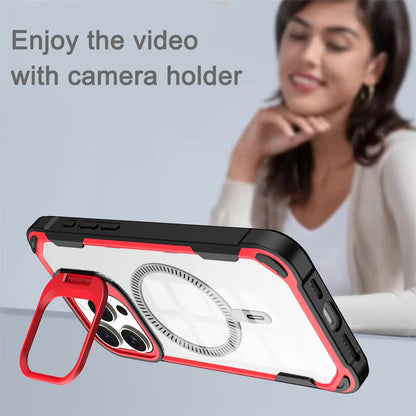 For iPhone 14 Pro Case PC+TPU+Acrylic Back Cover with Lens Kickstand Compatible with MagSafe