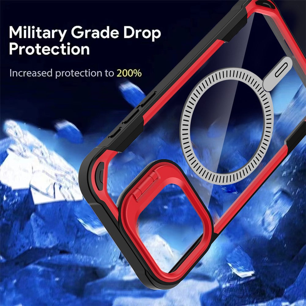 For iPhone 14 Pro Case PC+TPU+Acrylic Back Cover with Lens Kickstand Compatible with MagSafe