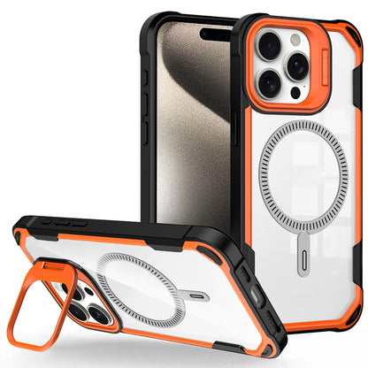For iPhone 14 Pro Case PC+TPU+Acrylic Back Cover with Lens Kickstand Compatible with MagSafe