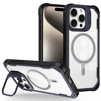 For iPhone 14 Pro Case PC+TPU+Acrylic Back Cover with Lens Kickstand Compatible with MagSafe