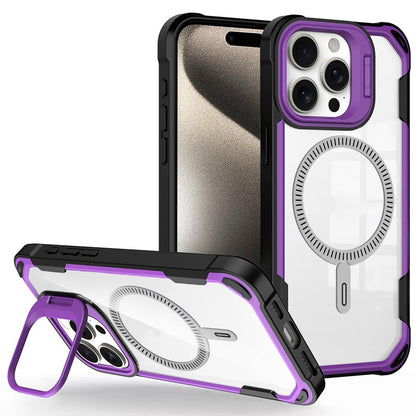 For iPhone 14 Pro Case PC+TPU+Acrylic Back Cover with Lens Kickstand Compatible with MagSafe