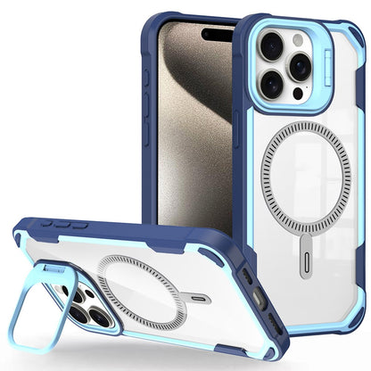 For iPhone 14 Pro Case PC+TPU+Acrylic Back Cover with Lens Kickstand Compatible with MagSafe