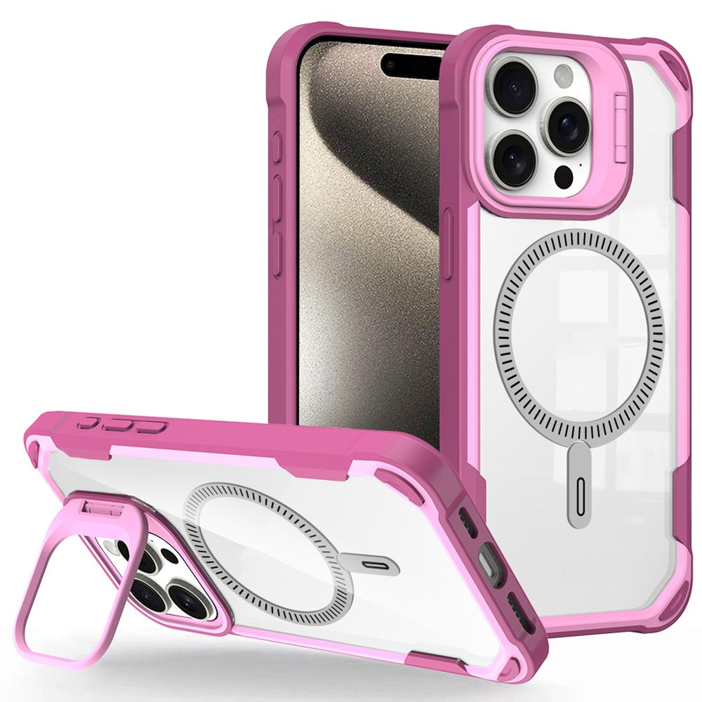 For iPhone 14 Pro Case PC+TPU+Acrylic Back Cover with Lens Kickstand Compatible with MagSafe