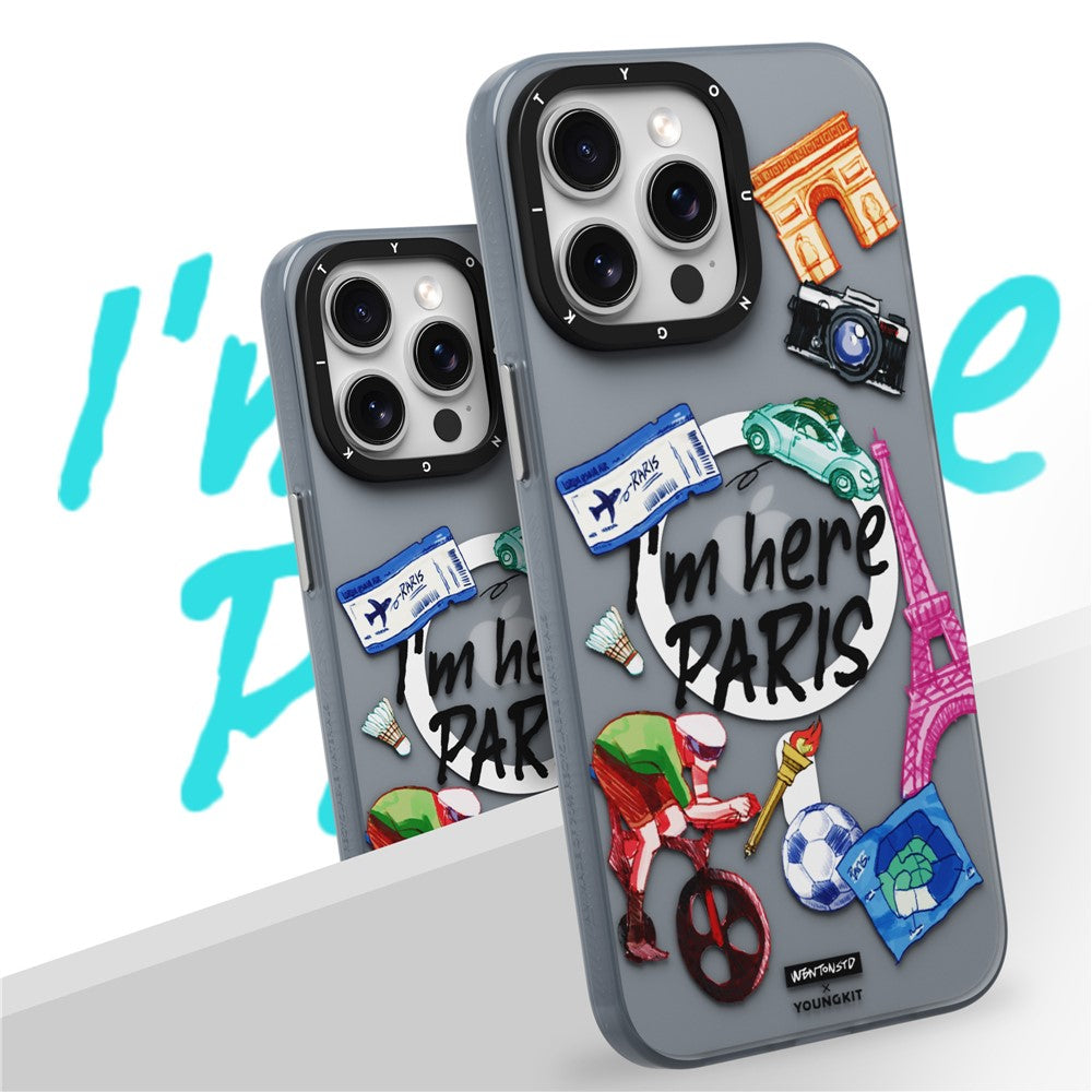 YOUNGKIT I'm Here Paris Series For iPhone 14 Pro Magnetic Case Cute Pattern Shockproof PC+TPU Phone Cover