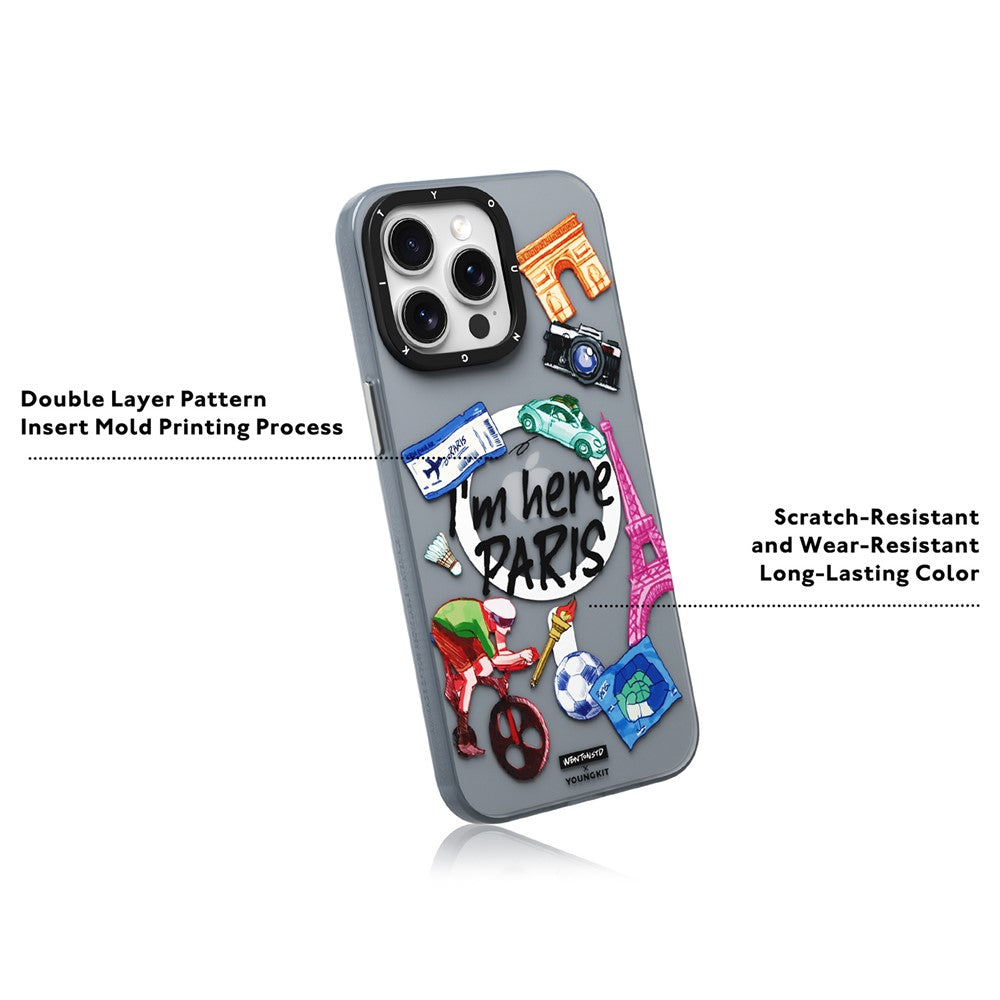 YOUNGKIT I'm Here Paris Series For iPhone 14 Pro Magnetic Case Cute Pattern Shockproof PC+TPU Phone Cover