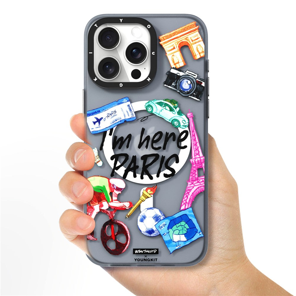 YOUNGKIT I'm Here Paris Series For iPhone 14 Pro Magnetic Case Cute Pattern Shockproof PC+TPU Phone Cover