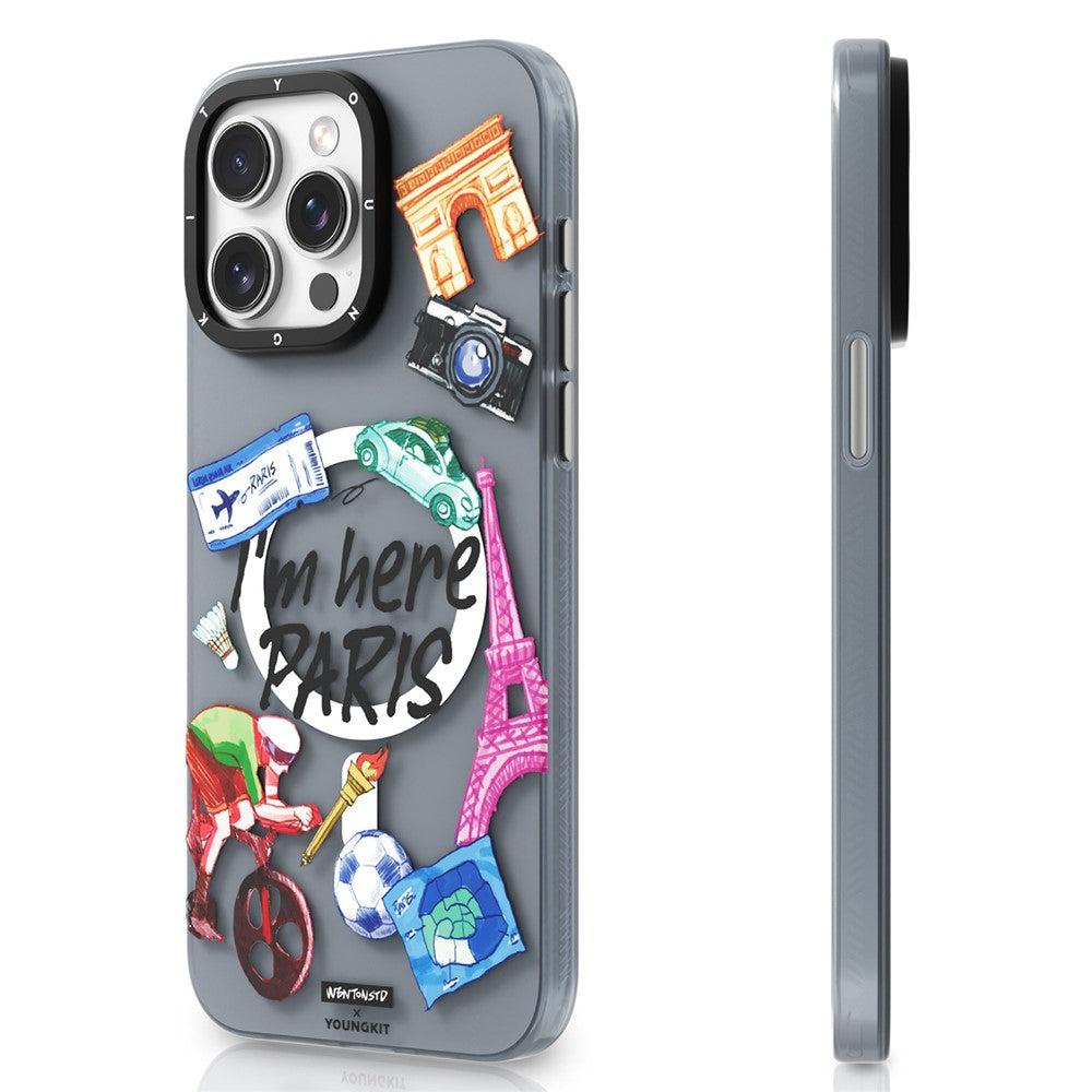 YOUNGKIT I'm Here Paris Series For iPhone 14 Pro Magnetic Case Cute Pattern Shockproof PC+TPU Phone Cover