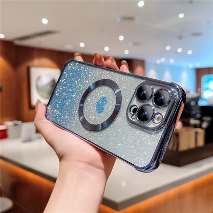 For iPhone 14 Pro Glitter Case Compatible with MagSafe TPU Phone Cover Love Heart Electroplating