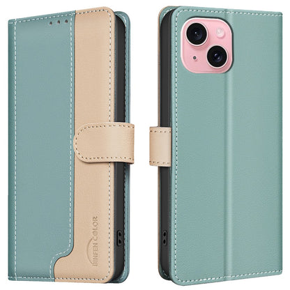 BINFEN COLOR BF33 For iPhone 14 / 13 Case Splicing Color PU Leather Protective Phone Cover