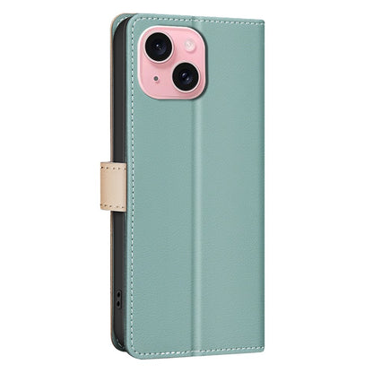 BINFEN COLOR BF33 For iPhone 14 / 13 Case Splicing Color PU Leather Protective Phone Cover