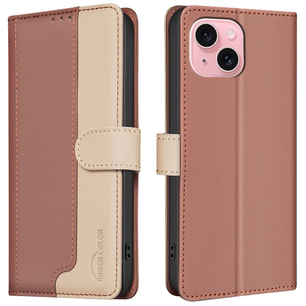 BINFEN COLOR BF33 For iPhone 14 / 13 Case Splicing Color PU Leather Protective Phone Cover
