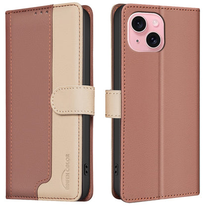 BINFEN COLOR BF33 For iPhone 14 / 13 Case Splicing Color PU Leather Protective Phone Cover