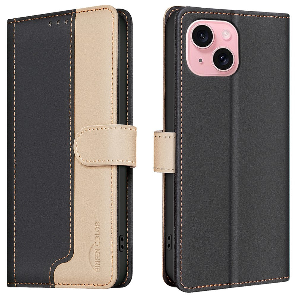 BINFEN COLOR BF33 For iPhone 14 / 13 Case Splicing Color PU Leather Protective Phone Cover