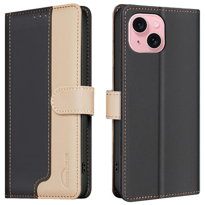 BINFEN COLOR BF33 For iPhone 14 / 13 Case Splicing Color PU Leather Protective Phone Cover