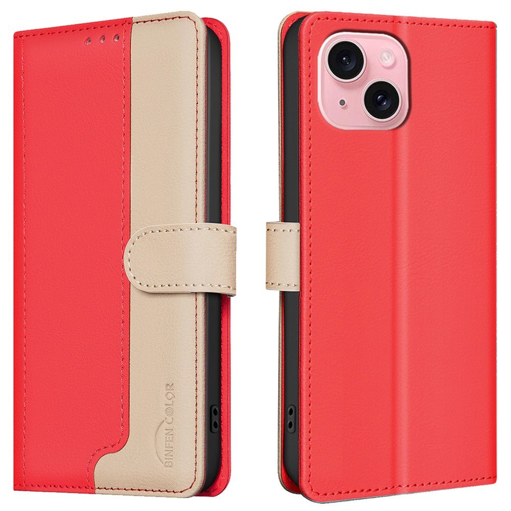 BINFEN COLOR BF33 For iPhone 14 / 13 Case Splicing Color PU Leather Protective Phone Cover