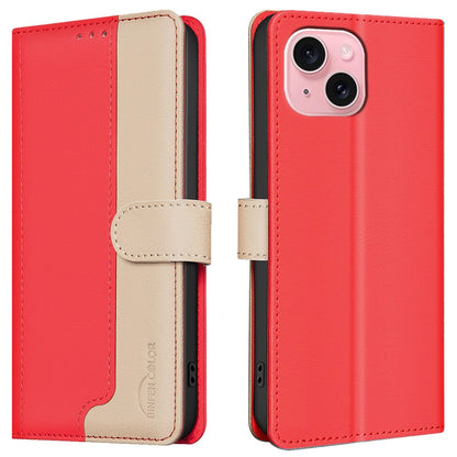 BINFEN COLOR BF33 For iPhone 14 / 13 Case Splicing Color PU Leather Protective Phone Cover