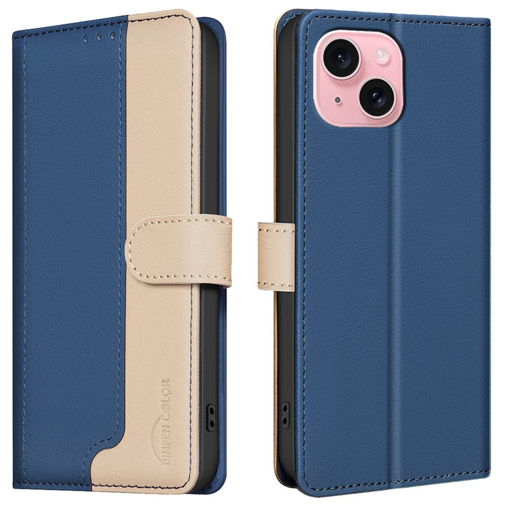 BINFEN COLOR BF33 For iPhone 14 / 13 Case Splicing Color PU Leather Protective Phone Cover
