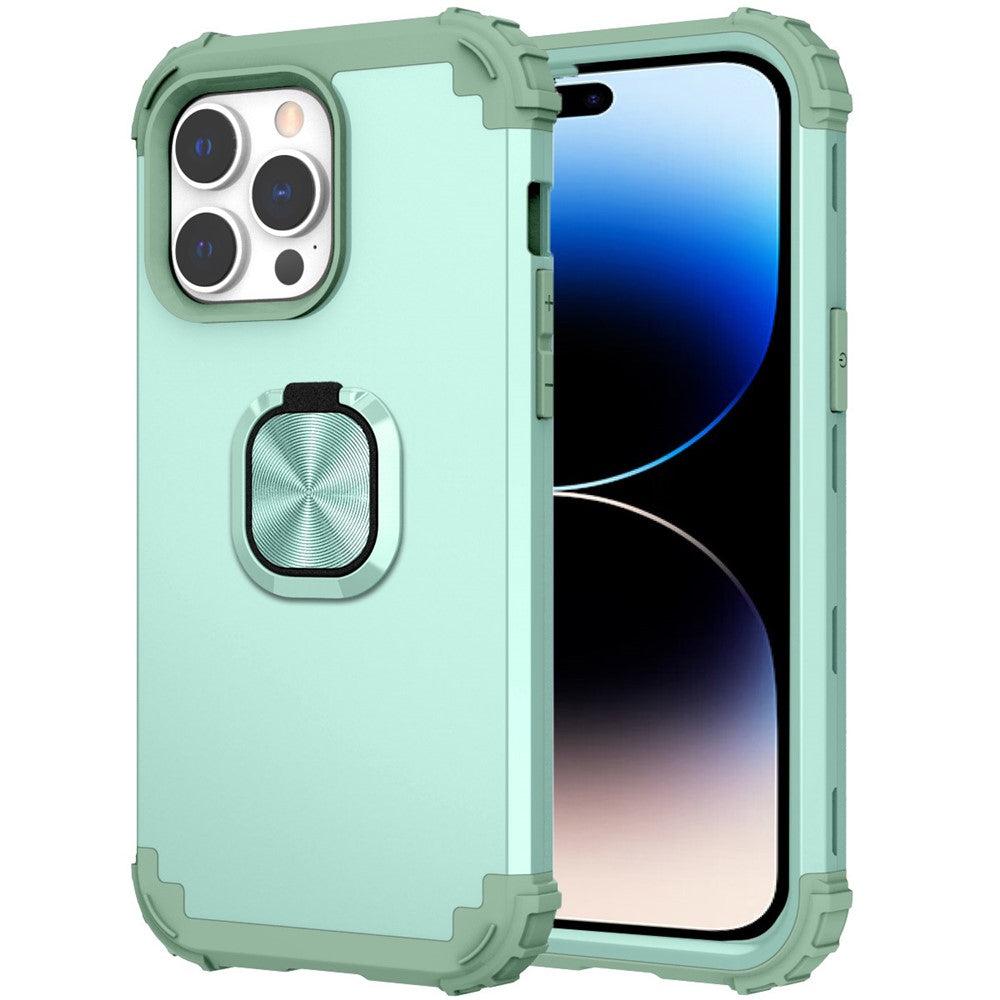 For iPhone 14 Pro Max L-Style Phone Case with Ring Holder Kickstand Protective Phone Back Cover