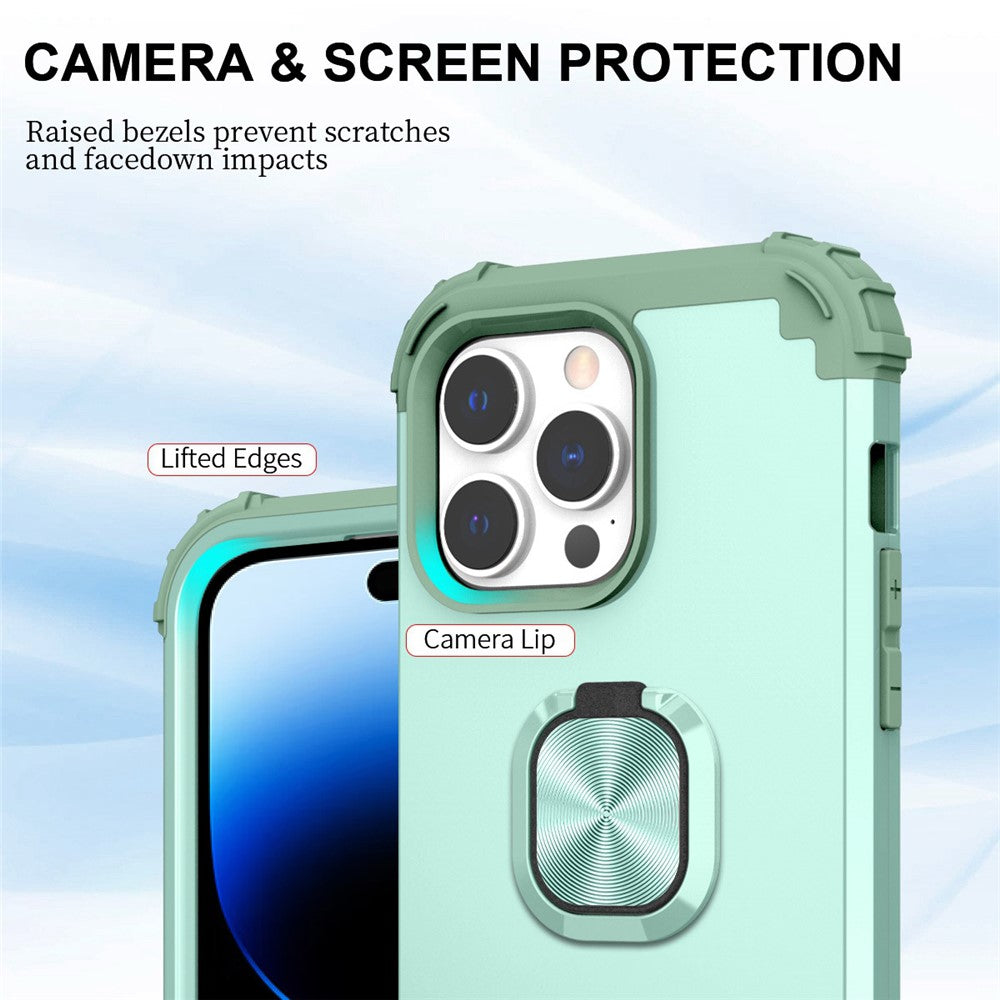 For iPhone 14 Pro Max L-Style Phone Case with Ring Holder Kickstand Protective Phone Back Cover