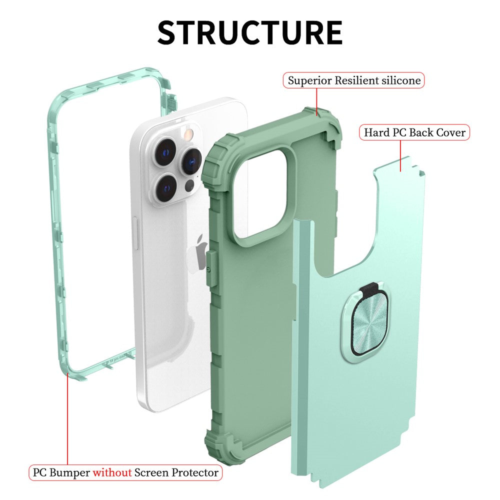 For iPhone 14 Pro Max L-Style Phone Case with Ring Holder Kickstand Protective Phone Back Cover