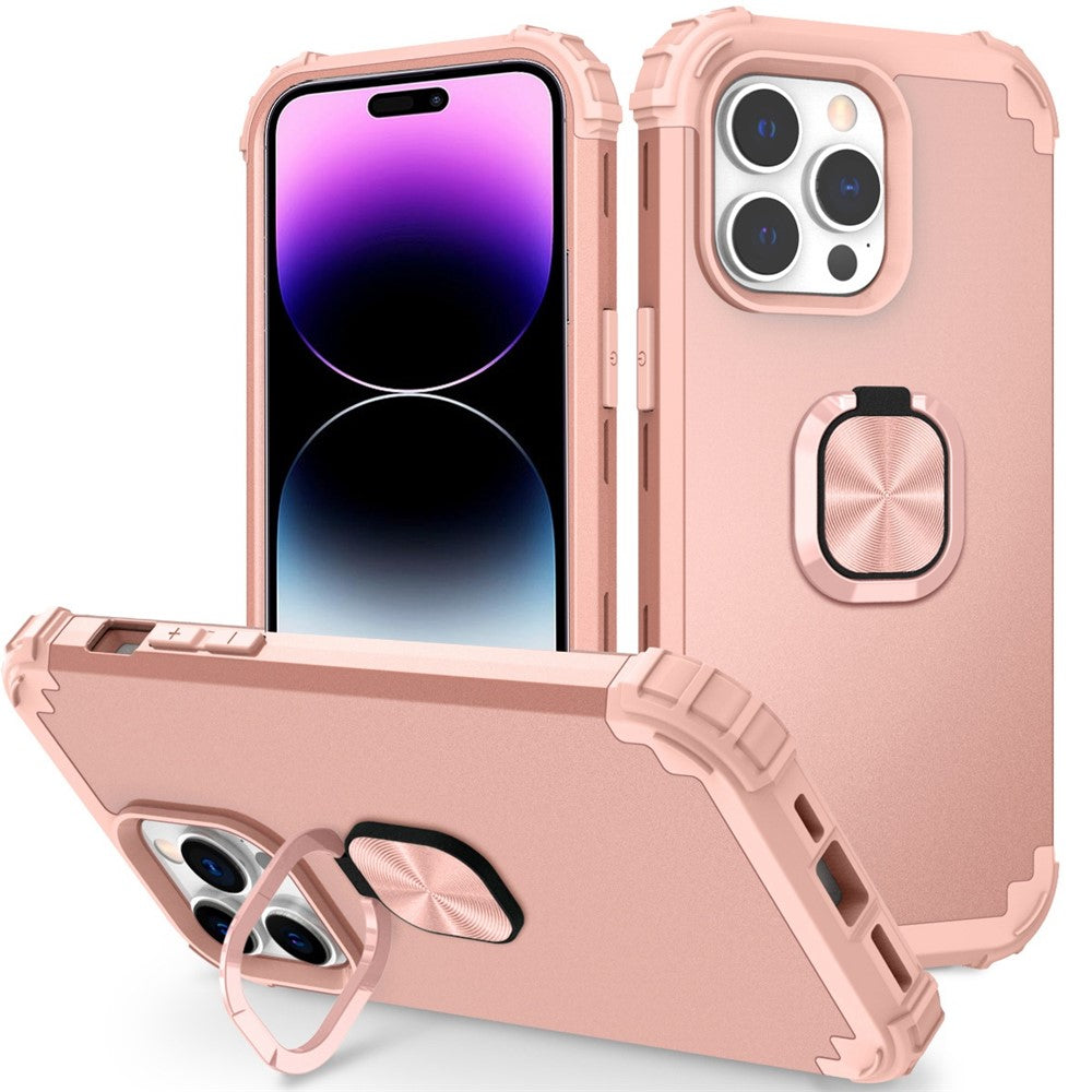 For iPhone 14 Pro Max L-Style Phone Case with Ring Holder Kickstand Protective Phone Back Cover