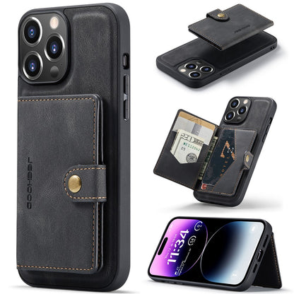 JEEHOOD J01 For iPhone 14 Pro Case Leather+TPU Phone Cover Magnetic Detachable with Card Holder Pocket