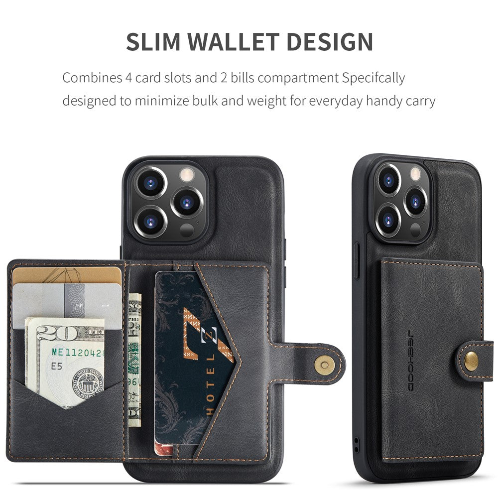 JEEHOOD J01 For iPhone 14 Pro Case Leather+TPU Phone Cover Magnetic Detachable with Card Holder Pocket