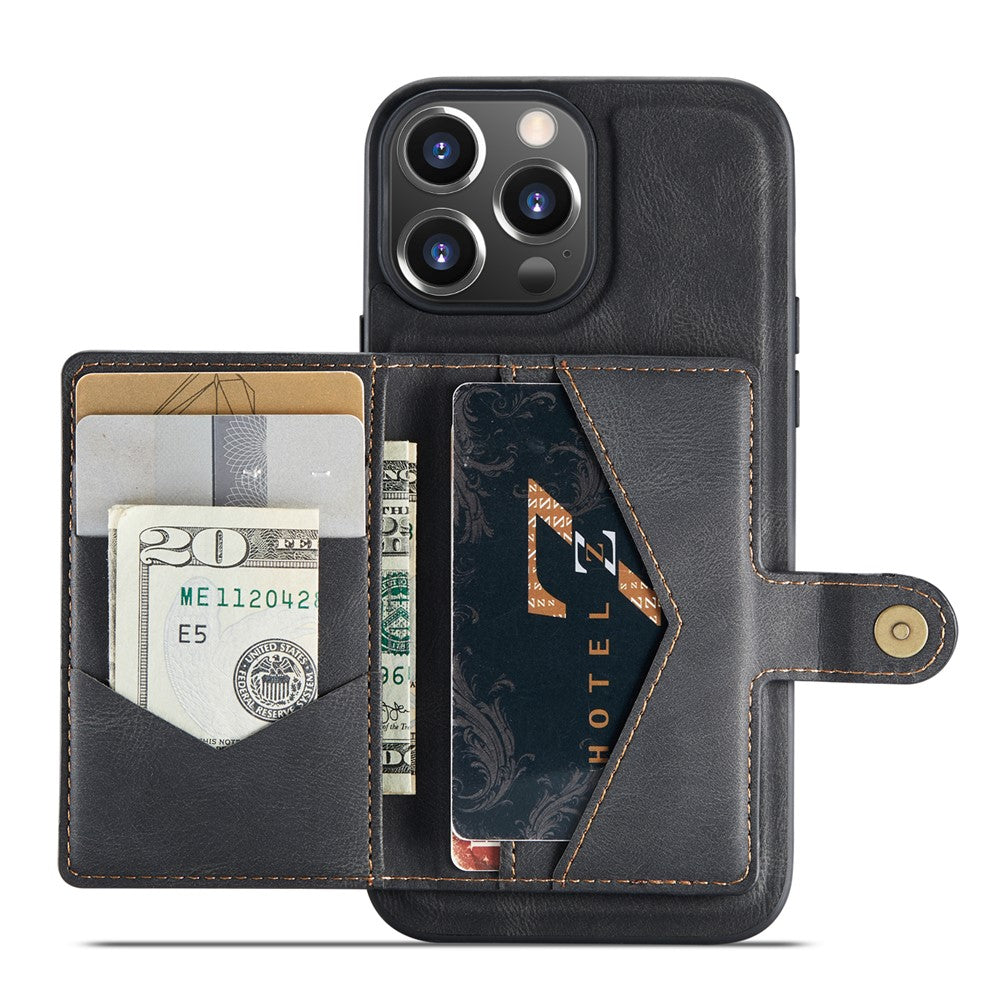 JEEHOOD J01 For iPhone 14 Pro Case Leather+TPU Phone Cover Magnetic Detachable with Card Holder Pocket