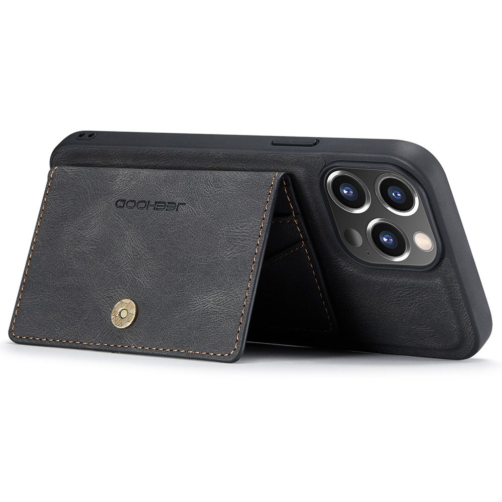 JEEHOOD J01 For iPhone 14 Pro Case Leather+TPU Phone Cover Magnetic Detachable with Card Holder Pocket