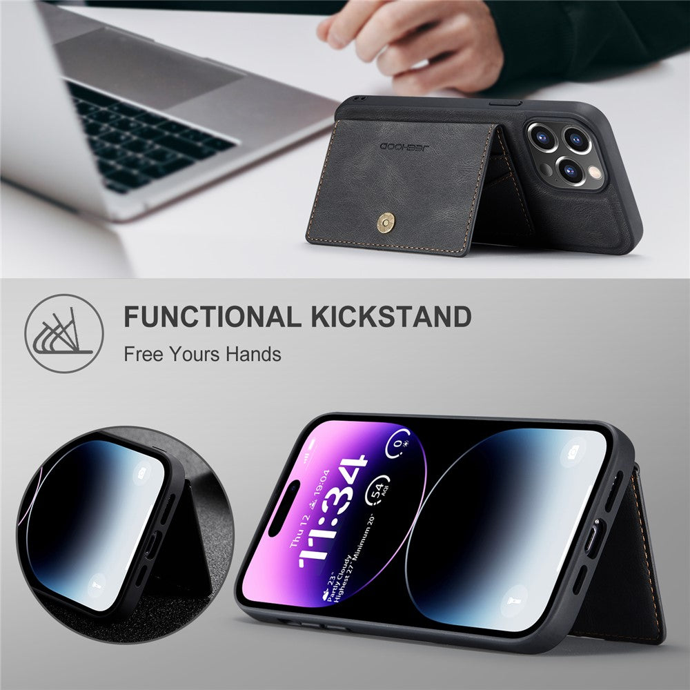 JEEHOOD J01 For iPhone 14 Pro Case Leather+TPU Phone Cover Magnetic Detachable with Card Holder Pocket