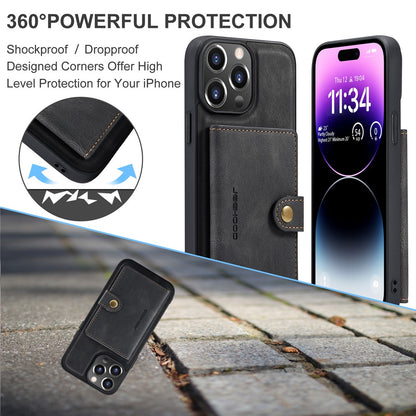 JEEHOOD J01 For iPhone 14 Pro Case Leather+TPU Phone Cover Magnetic Detachable with Card Holder Pocket