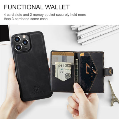 JEEHOOD J01 For iPhone 14 Pro Case Leather+TPU Phone Cover Magnetic Detachable with Card Holder Pocket
