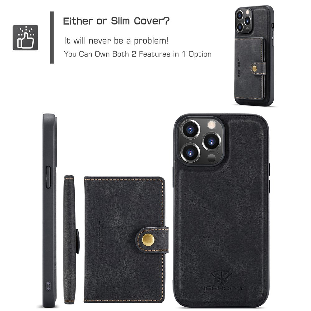 JEEHOOD J01 For iPhone 14 Pro Case Leather+TPU Phone Cover Magnetic Detachable with Card Holder Pocket