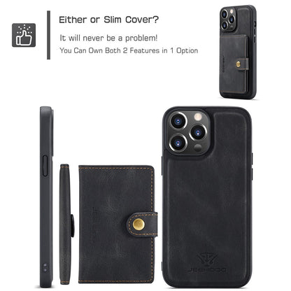 JEEHOOD J01 For iPhone 14 Pro Case Leather+TPU Phone Cover Magnetic Detachable with Card Holder Pocket