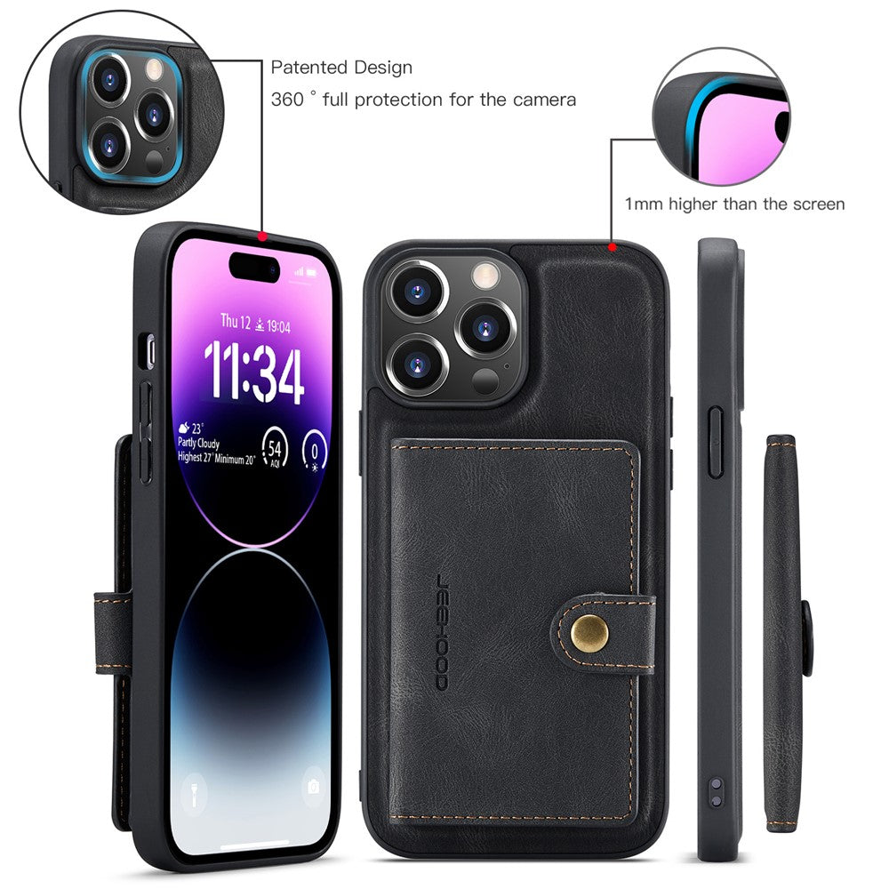 JEEHOOD J01 For iPhone 14 Pro Case Leather+TPU Phone Cover Magnetic Detachable with Card Holder Pocket
