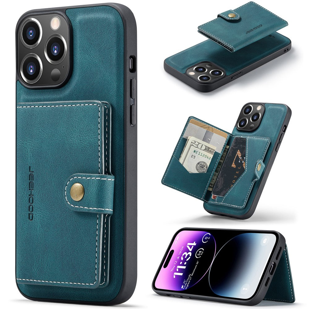 JEEHOOD J01 For iPhone 14 Pro Case Leather+TPU Phone Cover Magnetic Detachable with Card Holder Pocket