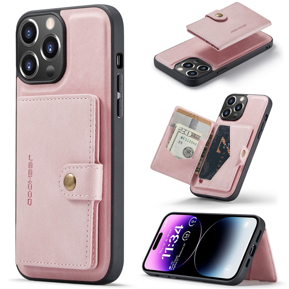 JEEHOOD J01 For iPhone 14 Pro Case Leather+TPU Phone Cover Magnetic Detachable with Card Holder Pocket