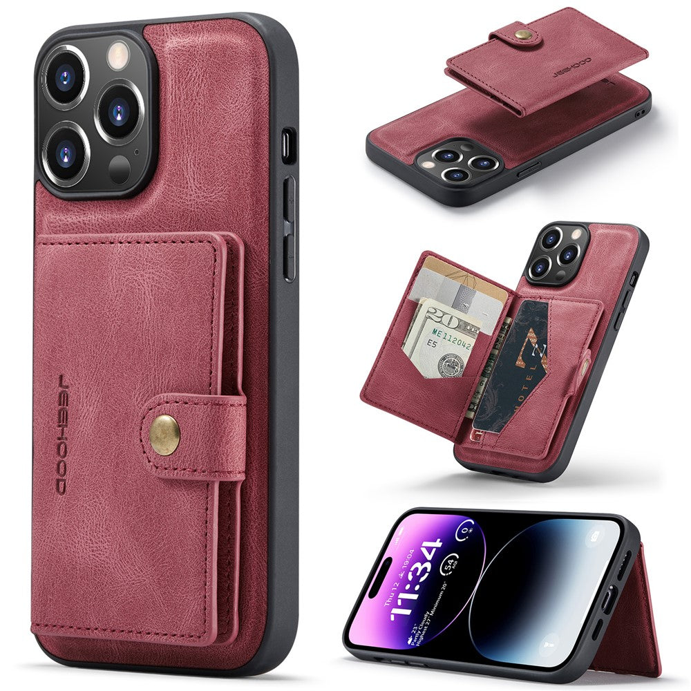 JEEHOOD J01 For iPhone 14 Pro Case Leather+TPU Phone Cover Magnetic Detachable with Card Holder Pocket