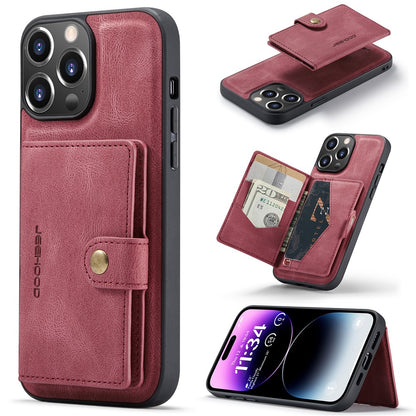 JEEHOOD J01 For iPhone 14 Pro Case Leather+TPU Phone Cover Magnetic Detachable with Card Holder Pocket